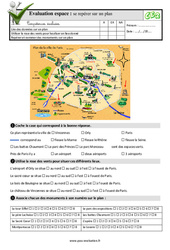 Se repérer sur un plan - Examen Evaluation- Fiches QCM - Quiz  : 5ème Harmos - PDF à imprimer