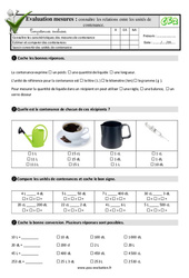 Connaître les relations entre les unités de contenance - Examen Evaluation- Fiches QCM - Quiz  : 5ème Harmos - PDF à imprimer