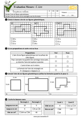 L'aire - Examen Evaluation- Fiches QCM - Quiz  : 6ème Harmos - PDF à imprimer