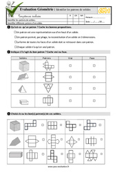 Identifier les patrons des solides - Examen Evaluation- Fiches QCM - Quiz  : 6ème Harmos - PDF à imprimer