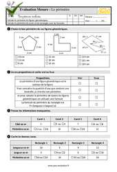 Le périmètre - Examen Evaluation- Fiches QCM - Quiz  : 6ème Harmos - PDF à imprimer