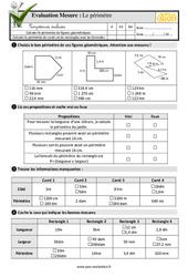 Le périmètre - Examen Evaluation- Fiches QCM - Quiz  : 7ème Harmos - PDF à imprimer