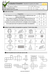 Identifier les patrons des solides - Examen Evaluation- Fiches QCM - Quiz  : 7ème Harmos - PDF à imprimer