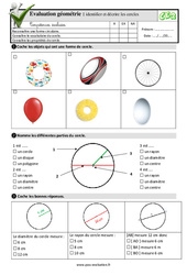 Identifier et décrire les cercles - Examen Evaluation- Fiches QCM - Quiz  : 5ème Harmos - PDF à imprimer