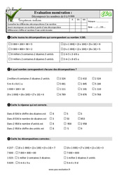 Décomposer les nombres de 0 à 9 999 - Examen Evaluation- Fiches QCM - Quiz  : 5ème Harmos - PDF à imprimer