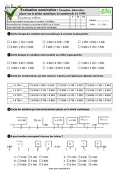 Encadrer, intercaler, placer sur la droite numérique (de 0 à 9 999) - Examen Evaluation- Fiches QCM - Quiz  : 5ème Harmos - PDF à imprimer