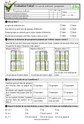 Sens de la division - Fiches groupement - Examen Evaluation- Fiches QCM - Quiz  : 5ème Harmos - PDF à imprimer