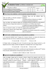 Problèmes multiplicatifs - Examen Evaluation- Fiches QCM - Quiz  : 5ème Harmos - PDF à imprimer