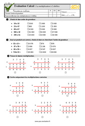 La multiplication à 2 chiffres - Examen Evaluation- Fiches QCM - Quiz  : 6ème Harmos - PDF à imprimer