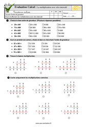 Multiplication avec zéro intercalé - Examen Evaluation- Fiches QCM - Quiz  : 6ème Harmos - PDF à imprimer