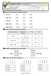 La soustraction - Examen Evaluation- Fiches QCM - Quiz  : 6ème Harmos - PDF à imprimer