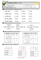 L’addition - Examen Evaluation- Fiches QCM - Quiz  : 7ème Harmos - PDF à imprimer