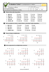 La multiplication à 2 chiffres - Examen Evaluation- Fiches QCM - Quiz  : 7ème Harmos - PDF à imprimer