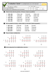 La multiplication avec zéro intercalé - Examen Evaluation- Fiches QCM - Quiz  : 7ème Harmos - PDF à imprimer