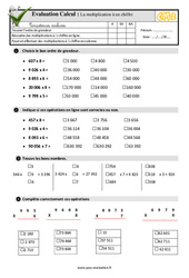 La multiplication à un chiffre - Examen Evaluation- Fiches QCM - Quiz  : 7ème Harmos - PDF à imprimer