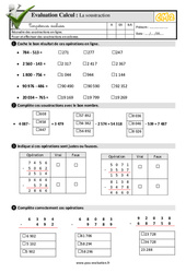 Soustraction - Examen Evaluation- Fiches QCM - Quiz  : 7ème Harmos - PDF à imprimer