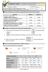 Problèmes de proportionnalité - Examen Evaluation- Fiches QCM - Quiz  : 6ème Harmos - PDF à imprimer