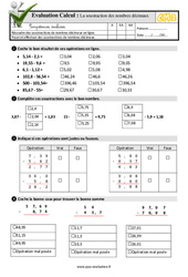 Soustraction des nombres décimaux - Examen Evaluation- Fiches QCM - Quiz  : 7ème Harmos - PDF à imprimer