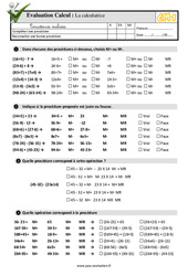 La calculatrice - Examen Evaluation- Fiches QCM - Quiz  : 6ème Harmos - PDF à imprimer