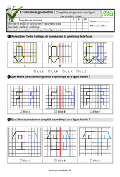 Compléter et reproduire une figure par symétrie axiale - Examen Evaluation- Fiches QCM - Quiz  : 5ème Harmos - PDF à imprimer