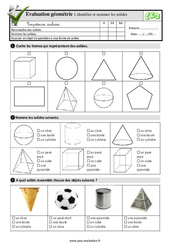 Identifier et nommer les solides - Examen Evaluation- Fiches QCM - Quiz  : 5ème Harmos - PDF à imprimer