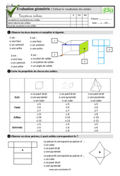 Utiliser le vocabulaire des solides - Examen Evaluation- Fiches QCM - Quiz  : 5ème Harmos - PDF à imprimer