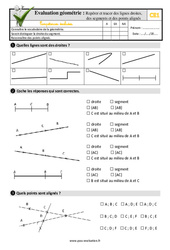 Repérer et tracer des lignes droites, des segments et des points alignés - Examen Evaluation- Fiches QCM - Quiz  : 4ème Harmos - PDF à imprimer