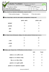 Chercher un mot dans le dictionnaire - Examen Evaluation- Fiches QCM - Quiz : 4ème Harmos - PDF à imprimer