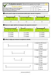 Mesurer des segments avec la règle - Examen Evaluation- Fiches QCM - Quiz : 4ème Harmos - PDF à imprimer