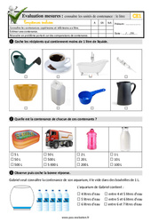 Connaître les unités de contenance - Fiches le litre - Examen Evaluation- Fiches QCM - Quiz  : 4ème Harmos - PDF à imprimer