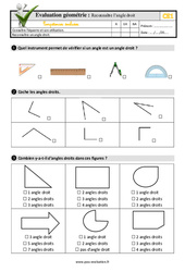 Reconnaître l’angle droit - Examen Evaluation- Fiches QCM - Quiz : 4ème Harmos - PDF à imprimer