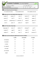 Les mots étiquettes - Examen Evaluation- Fiches QCM - Quiz : 4ème Harmos - PDF à imprimer