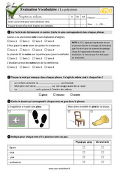 La polysémie - Examen Evaluation- Fiches QCM - Quiz : 6ème Harmos - PDF à imprimer