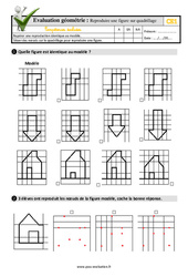 Reproduire une figure sur quadrillage - Examen Evaluation- Fiches QCM - Quiz : 4ème Harmos - PDF à imprimer