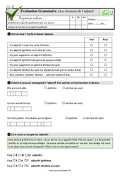 Les fonctions de l’adjectif (épithète et attribut) - Examen Evaluation- Fiches QCM - Quiz : 6ème Harmos - PDF à imprimer