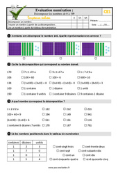 Décomposer les nombres de 0 à 199 - Examen Evaluation- Fiches QCM - Quiz  : 4ème Harmos - PDF à imprimer