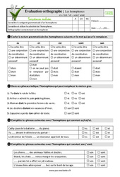 Les homophones es / est / et - son / sont - Examen Evaluation- Fiches QCM - Quiz : 6ème Harmos - PDF à imprimer