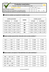 Encadrer, intercaler les nombres de 0 à 199 - Examen Evaluation- Fiches QCM - Quiz : 4ème Harmos - PDF à imprimer