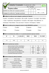 Le présent des verbes du 1er groupe - Examen Evaluation- Fiches QCM - Quiz : 6ème Harmos - PDF à imprimer