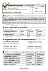 Le groupe nominal - Examen Evaluation- Fiches QCM - Quiz : 6ème Harmos - PDF à imprimer