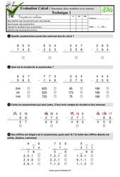 Soustraire deux nombres avec retenue Technique 1 - Examen Evaluation- Fiches QCM - Quiz  : 5ème Harmos - PDF à imprimer