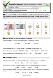 Résoudre des problèmes de monnaie - Examen Evaluation- Fiches QCM - Quiz  : 5ème Harmos - PDF à imprimer