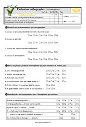 Les homophones - Fiches ou / où - la / là / l’a / l’as - Examen Evaluation- Fiches QCM - Quiz : 6ème Harmos - PDF à imprimer