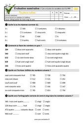 Lire et écrire les nombres de 0 à 999 - Examen Evaluation- Fiches QCM - Quiz : 4ème Harmos - PDF à imprimer