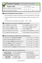 Le sens propre et le sens figuré - Examen Evaluation- Fiches QCM - Quiz : 6ème Harmos - PDF à imprimer