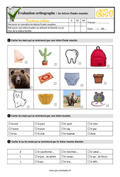 Les lettres finales muettes - Examen Evaluation- Fiches QCM - Quiz : 6ème Harmos - PDF à imprimer