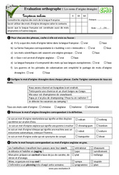 Les noms d’origine étrangère - Examen Evaluation- Fiches QCM - Quiz : 7ème Harmos - PDF à imprimer