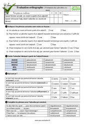 Formation des adverbes en - ment - Examen Evaluation- Fiches QCM - Quiz : 7ème Harmos - PDF à imprimer