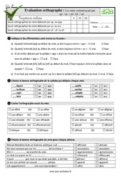 Les mots commençant par  ap - / ac - / af - /ef - / of - - Examen Evaluation- Fiches QCM - Quiz : 7ème Harmos - PDF à imprimer