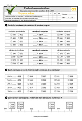 Encadrer, intercaler les nombres de 0 à 999 - Examen Evaluation- Fiches QCM - Quiz : 4ème Harmos - PDF à imprimer